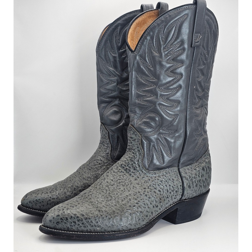 Justin Mens Vintage Gray Shark Print Leather Western Cowboy Boots 10.5 EE USA